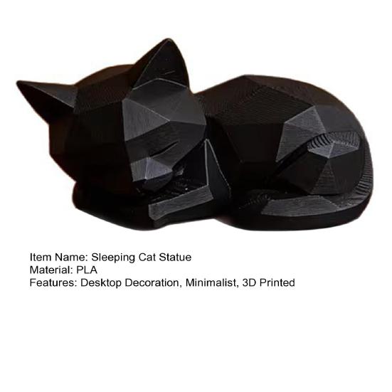 Geometric Sleeping Cat Figurine, 3D Printed Minimalist Cat Statue, Abstract Animal Sculpture for Desk Shelf Home Office Decor