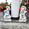 Concrete Sculpture of a Boy with a Dog Gray Garden Figure