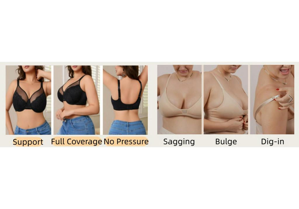 Plus Size European Floral Lace Full Coverage Underwire Bra for Women