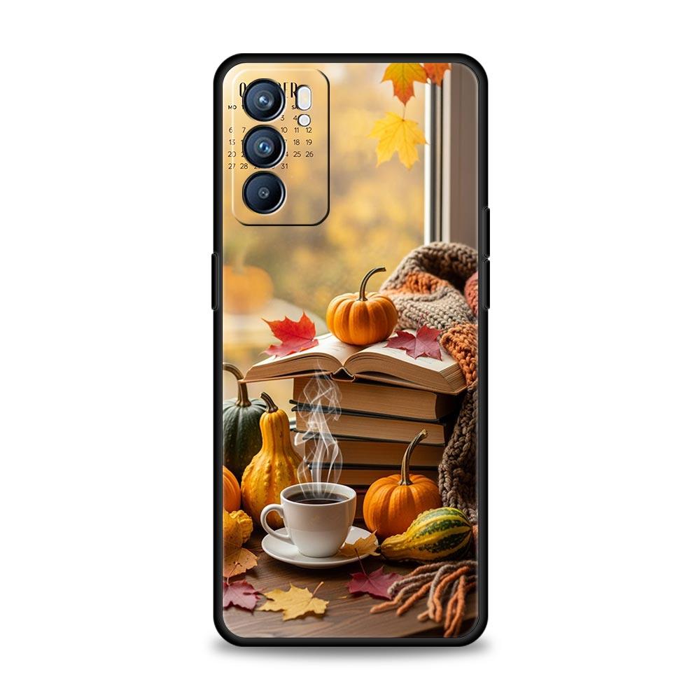 Pumpkin Autumn Leaves Coffee Phone Case For Oppo Reno 13 12 11 10 7 F Find X5 X6 A98 A80 A79 A78 A57 A54 A31 A17 Pro 5G Soft TPU