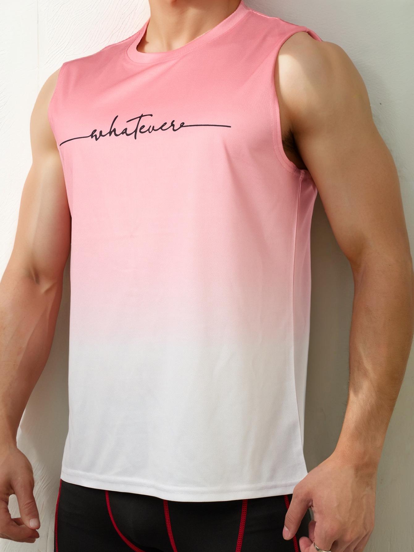 

Мужская градиентная быстросохнущая сетчатая майка для бега в европейском и американском стиле Large белый/розовый