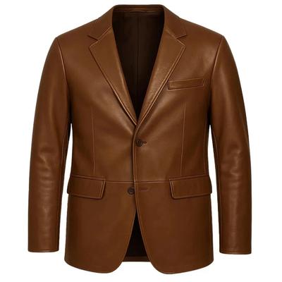 Genuine Lambskin Stylish Leather Handmade Formal Soft Men's Blazer Brown Pure