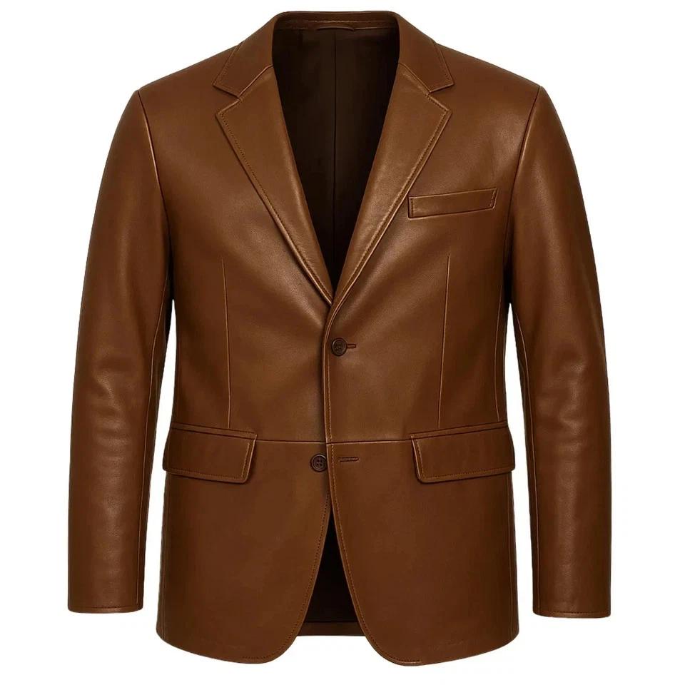 

Натуральная овчина Стильный кожаный ручной работы Формальный Мягкий Мужской блейзер Коричневый Чистый 2XL