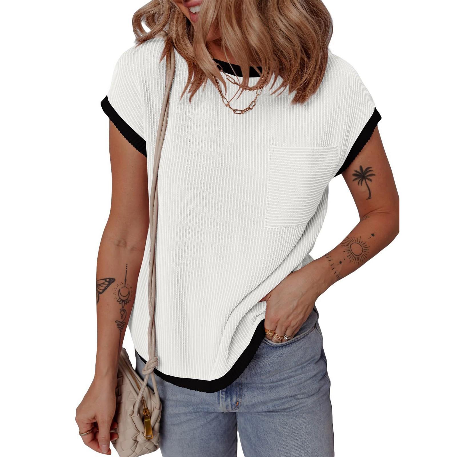 

Женская однотонная повседневная футболка с круглым вырезом, цветной пуловер с коротким рукавом XL белый