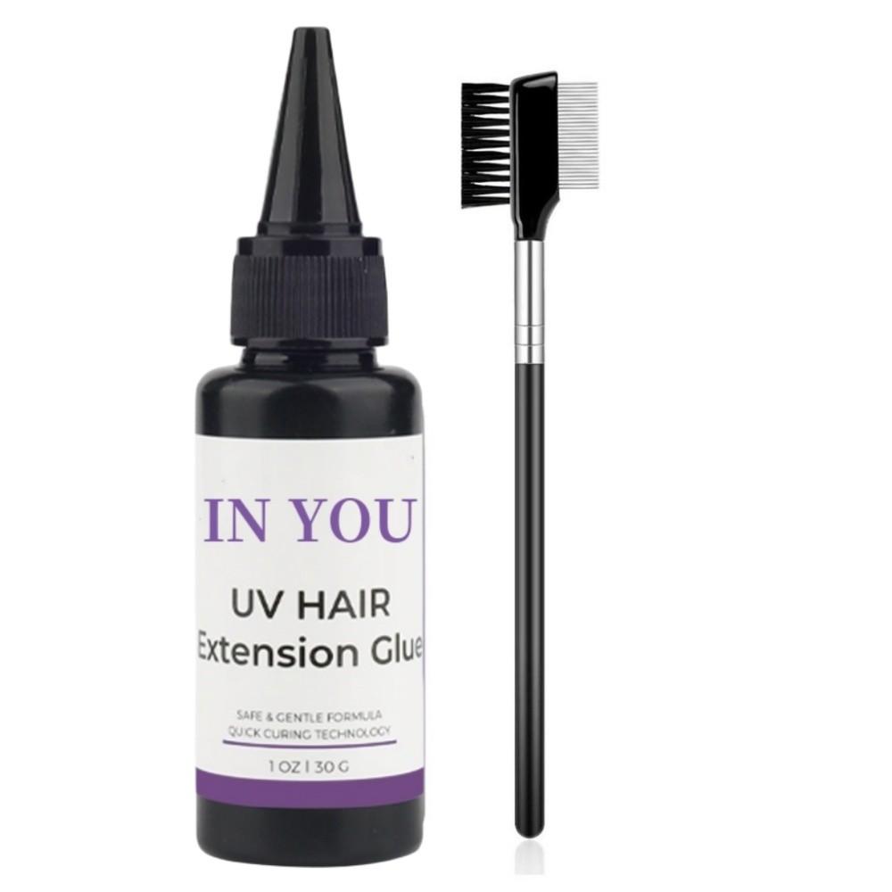 

30g Salon-Strength UV Hair Glue Kit: Fast-Drying Clear Adhesive + Comb | Waterproof Long-Lasting Extensions for Home Use 30G