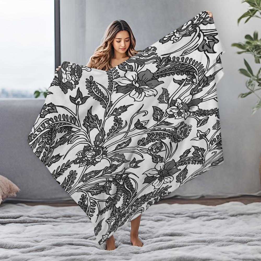 Black Floral Pattern Blanket Bohemian Bedspread Decorative Throw Blanket Floral Print Sofa Cover Home Decor
