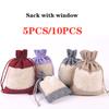 Colorful Side Window Drawstring Natural Jute Bag Candy Packaging Jewelry New Year Wedding Birthday Party Gift Beam Storage Bag
