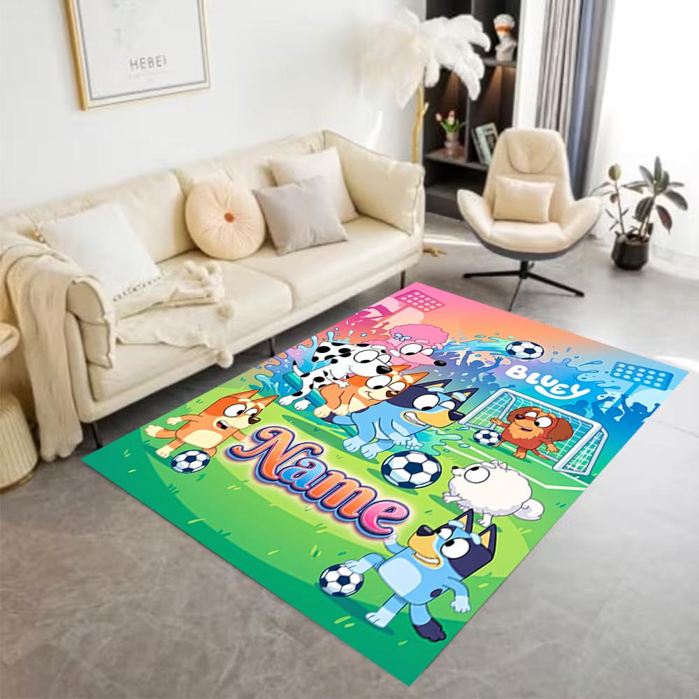 Bluey Friends Adventure Customizable Name Area Rug Suitable for Decorate room Hallway Balcony Game Room Anti-slip Rug Decorate Offices