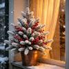 2pcs Artificial Cedar Christmas Trees with Poinsettia Berries,Suitable for Gardens, Courtyards, Doorways, Contemporary Plastic Evergreen Shrubs