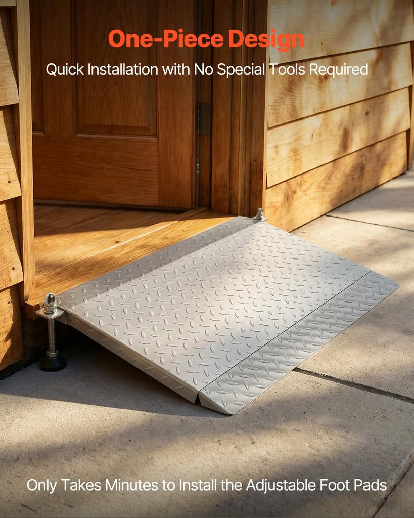 VEVOR Threshold Ramp for Doorways, 1080 x 590 mm, Platform Iron Wheelchair Ramp with Adjustable Height, Non-Slip Door Threshold Ramps