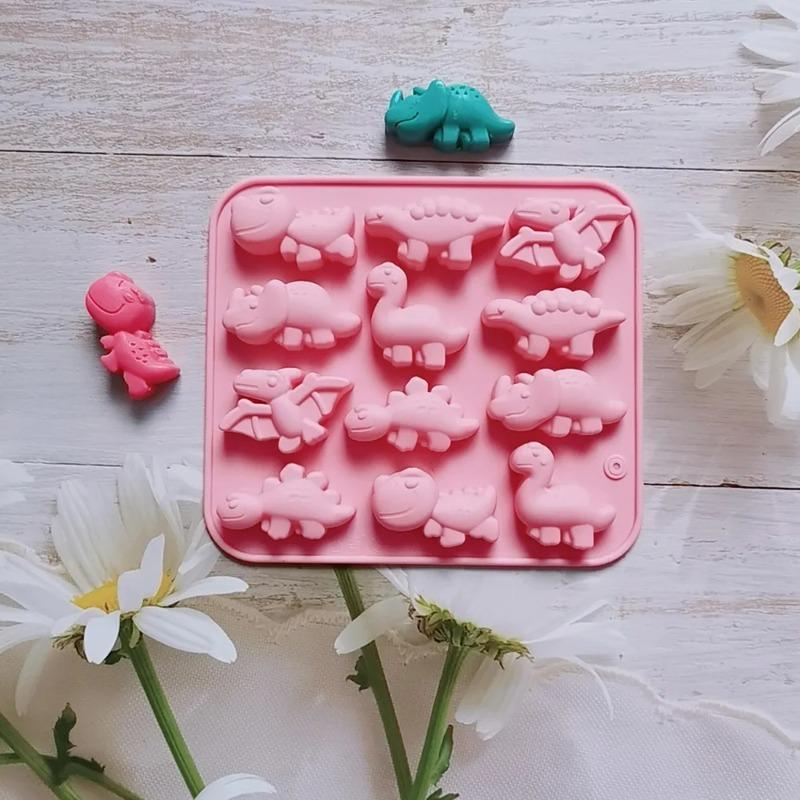 12 Square Dinosaur Chocolate Silicone Mold Candy Pudding Mold Cake Plugin Baking Utensils Mold Dining & Bar