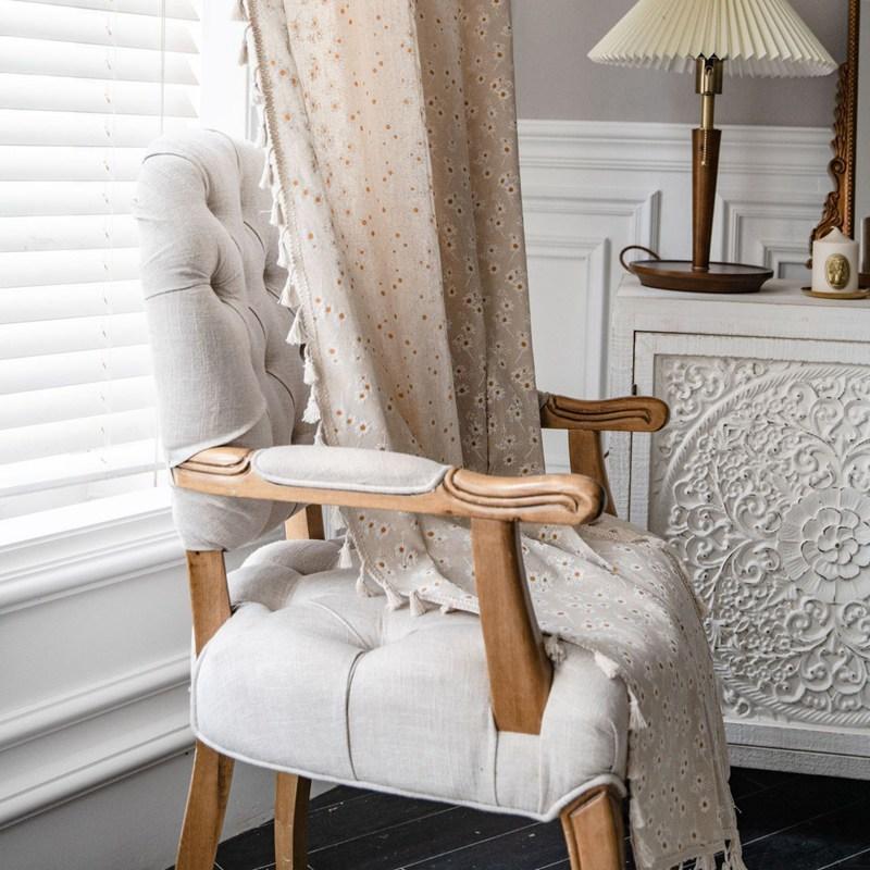 

Cotton Linen American Garden Style Daisy Printed Curtain Finished Kitchen Curtains Living Room Bay Window Valance Home Decor W150 x H160cm&Threading Rod