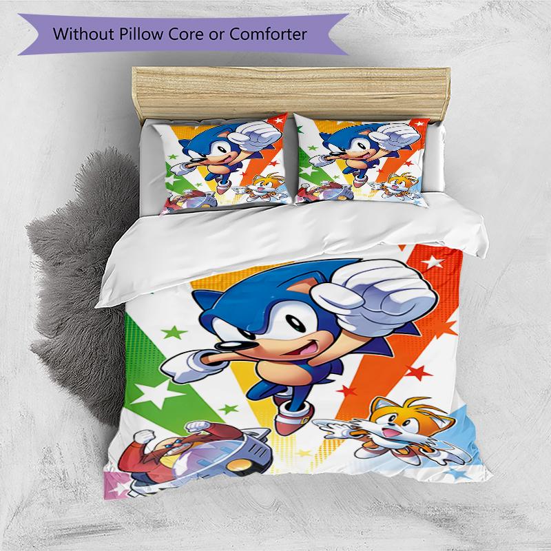 3pcs Sonic5 Design Cover Set - HD Printed Bedding with 1 Cover and 2 Pillowcases - Perfect for Home and Dorm Decor