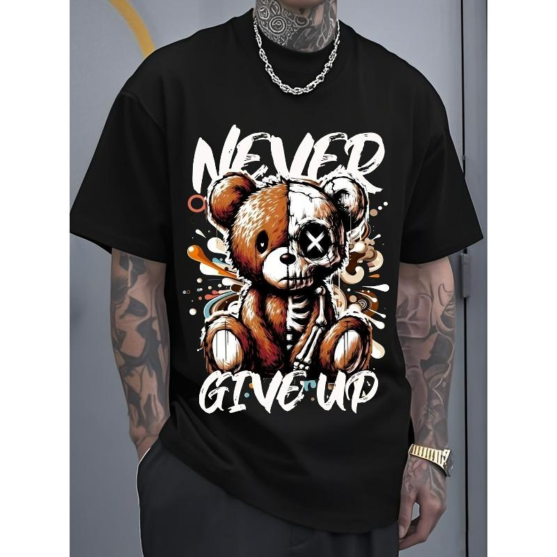 Taglie Europee T-shirt da Uomo con Stampa Grafica Teschio e Orsetto