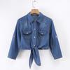 Camicia Corta in Denim Annodata da Donna Figura Piccola con Maniche Estiva Slimming Puro Cotone Sottile Scialle Protezione Solare Soprabito