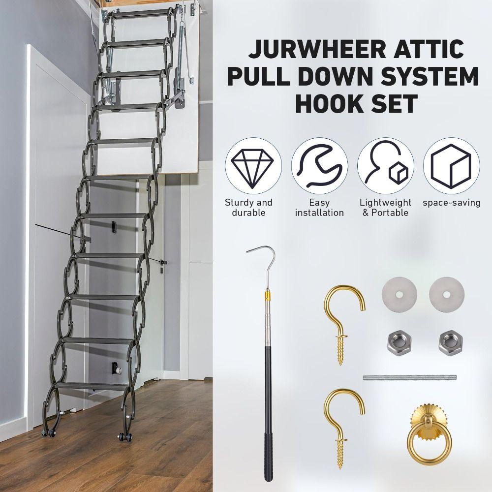 Stainless Steel Loft Stair Pull Hook Kit Attic Pull Down System Hook Set  For Home,Loft Hotel