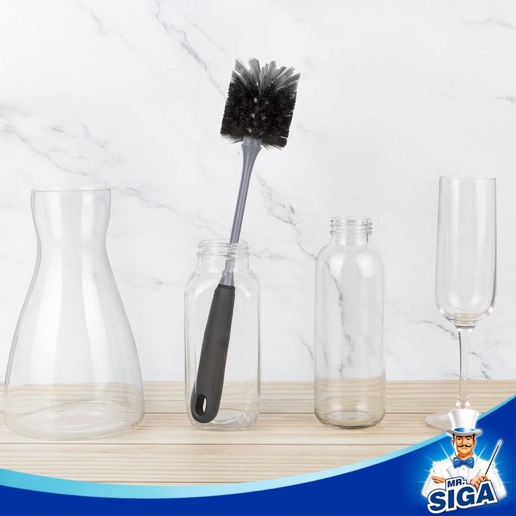 Bottle for Cleaning Water Tall and Mugs MR.SIGA Long-Handle Brush, Black, Bottles, Glasses, (2 Pieces)