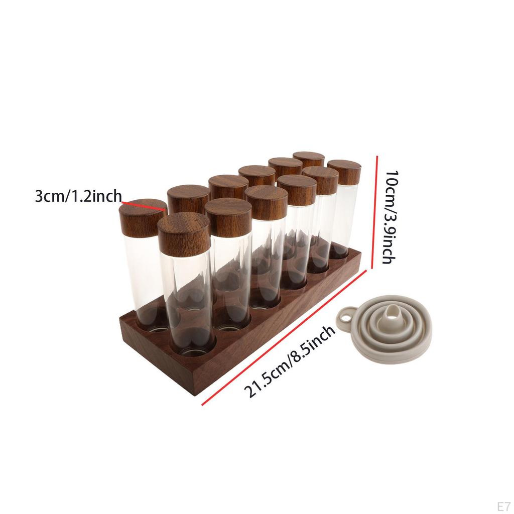 Coffee Beans Storage Tubes Bean Cellars with Walnut Wooden Stand Glass Vials for Cafe Retail