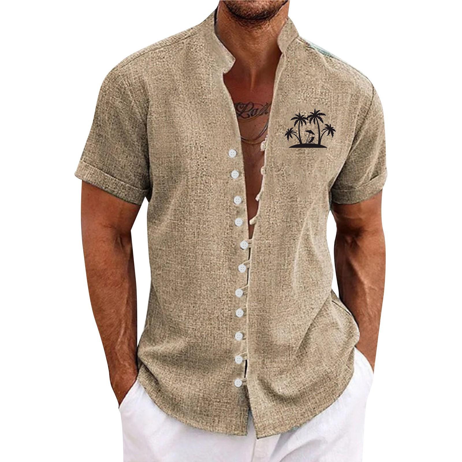 

Новая мужская повседневная свободная рубашка в стиле ретро с короткими рукавами и принтом XXXL хаки