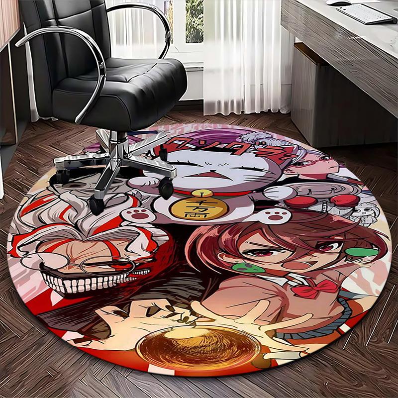 1pc Anime Cat with Thousand Yen Coin Round Carpet - Office Chair Mat, Non-Slip Rug for Home Decor, Living Room, Bedroom