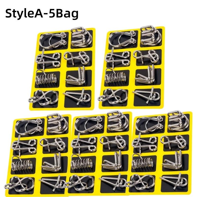 8Pcs/Set Metal Unlock Puzzle Toy Brain Teaser Rings for Adults Office Party IQ Logic Game Stress Relief Gift Box Fidget Tool