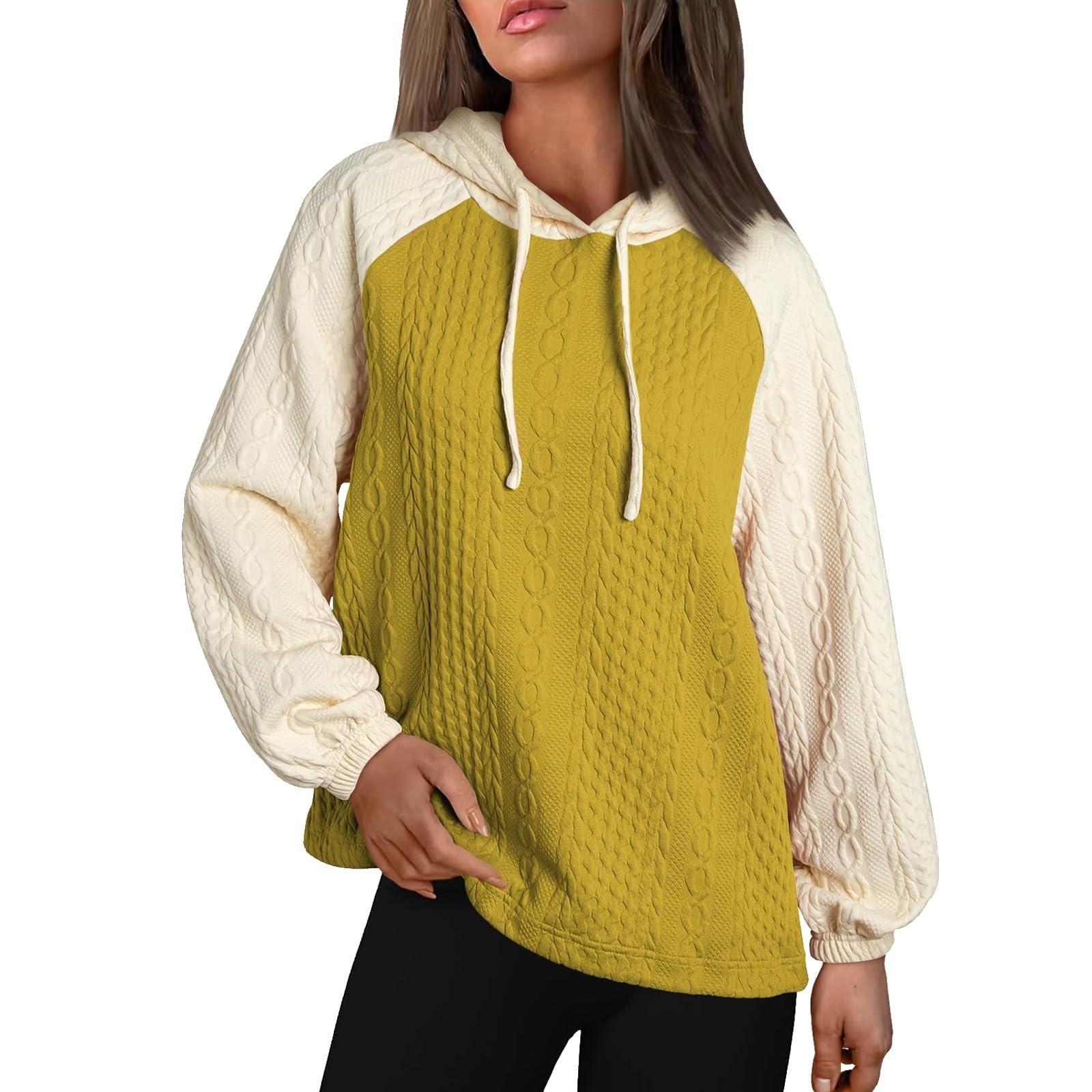 

Женская модная толстовка с капюшоном и завязками, с длинными рукавами, контрастная повседневная толстовка XL жёлтый