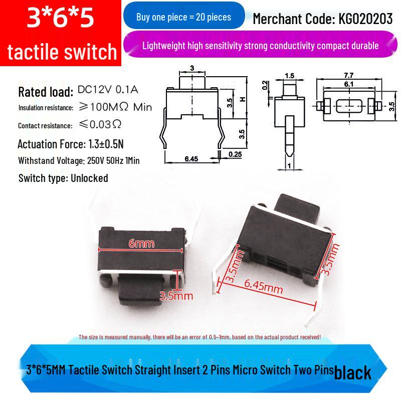 Compact Touch Micro Switch, SMD DIP 4-Pin, 6*6*5mm Miniature.