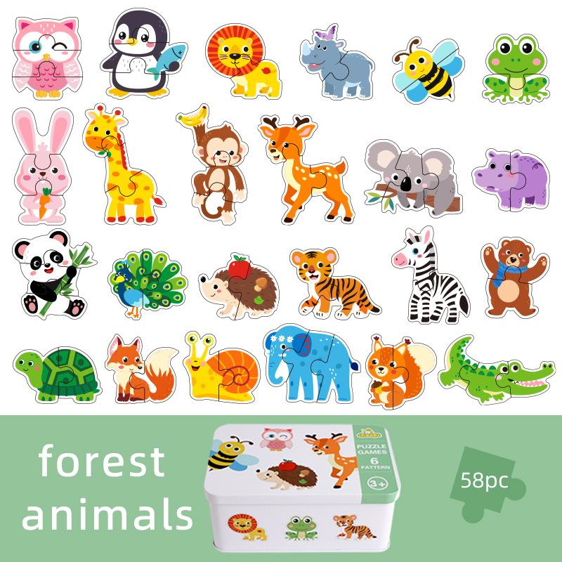 Iron Box Enlightenment Cognitive Pairing Puzzle Children's Ocean Dinosaur Animal Puzzle Wooden Early Education Toys