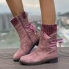 Stylish Women's Knitted and Faux Leather Boots with Tie Back and Side Zip - Comfortable and Fashionable Footwear
