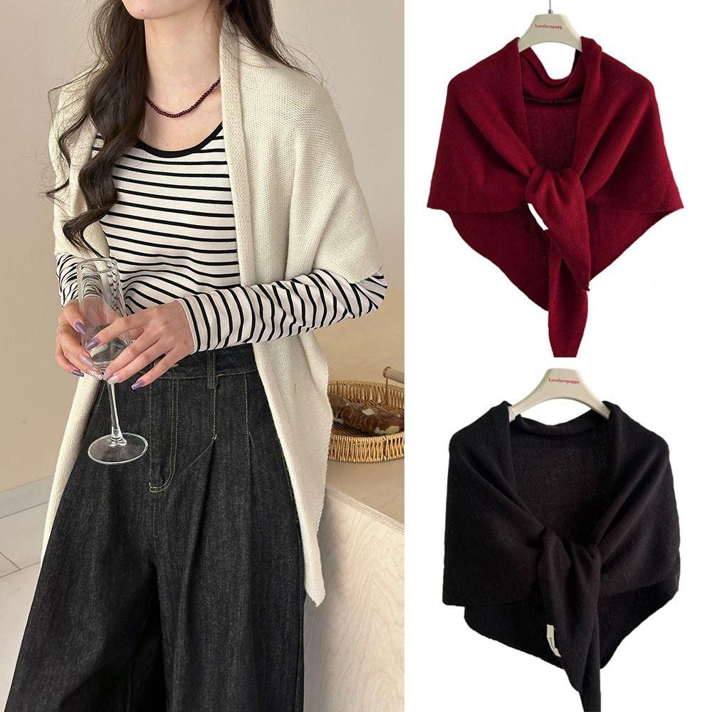 Trendy Wool Blended Wool Scarf Triangular Shape Knitted Triangular Scarf Thickened Soft Knitted Scarf Shoulder Cover