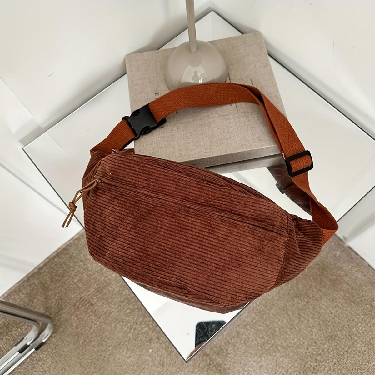 

Corduroy sports Fanny pack simple fashi solid color large capacity shoulder bag chest bag a pack коричневый
