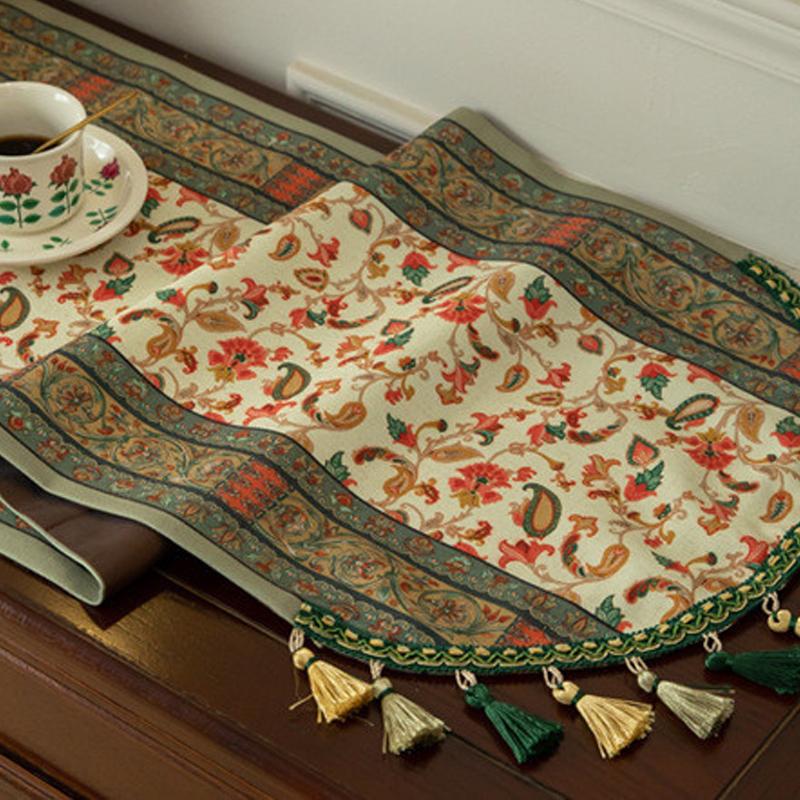 Retro Table Runner Bohemia Style Dining Table Tea Room Cabinet Tassel Table Runner Long Tablecloth Holiday Wedding Party Decor
