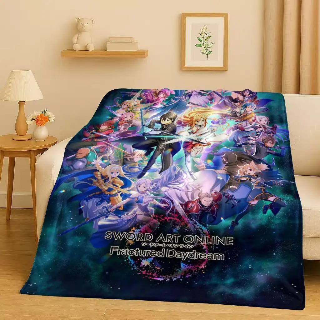 New Sword Art Online SAO Cartoon Kirito Yuuki Asuna Flannel Blanket,Ultra Soft Warm Plush Throw for Home Bedroom Bed Sofa Kids