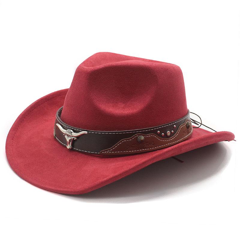 Retro Bull Head Western Cowboy Hat Men And Women, Tibetan Suede Jazz Hat, Big-Brimmed Top Hat