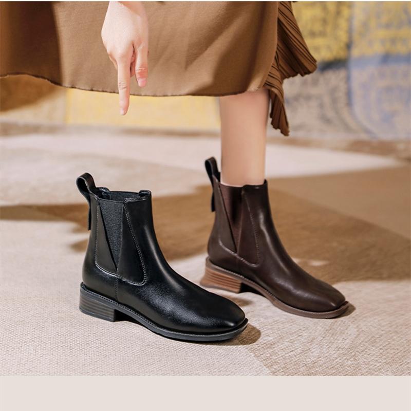 Fashion 2025 new style women's Chelsea boots Low heel square toe elastic sleeve female boots Large size non-slip short boots for women