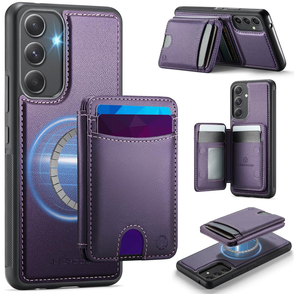 For Samsung Galaxy A54 5G Magnetic Case JEEHOOD J10 Leather Back Phone Cover with Detachable Card Holder Kickstand