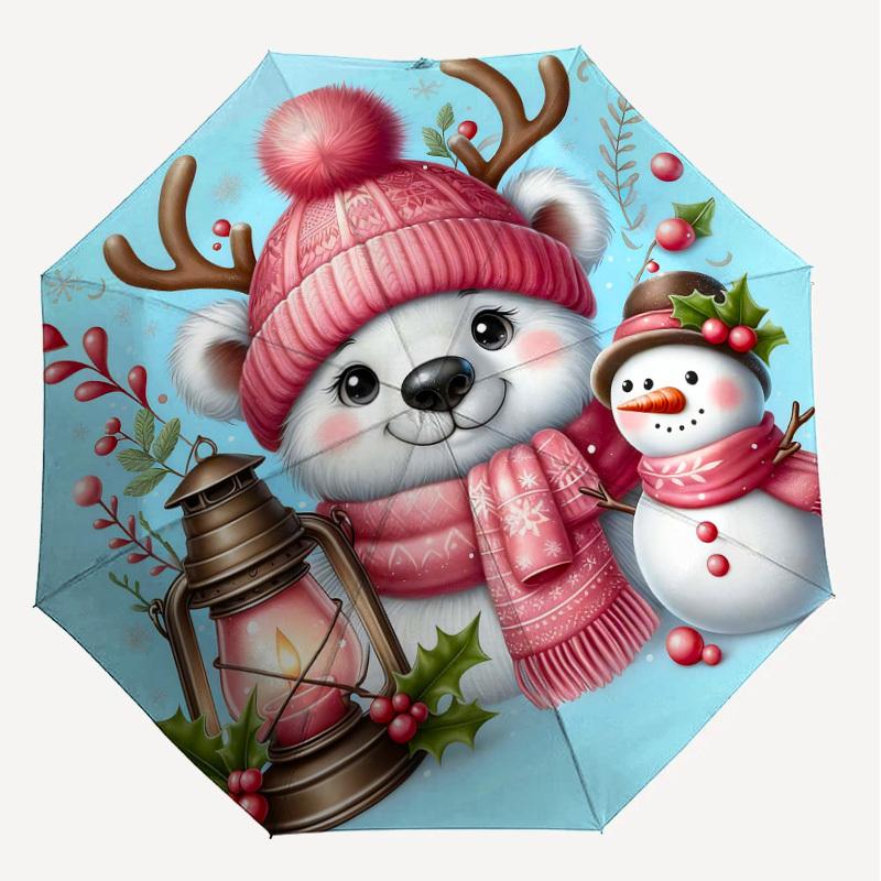 1PC Polar Bear Snowman Automatic Open/Close Umbrella Compact Folding Umbrella with 8-Rib Shaft Lightweight Esign, Fashion Lovers1255A