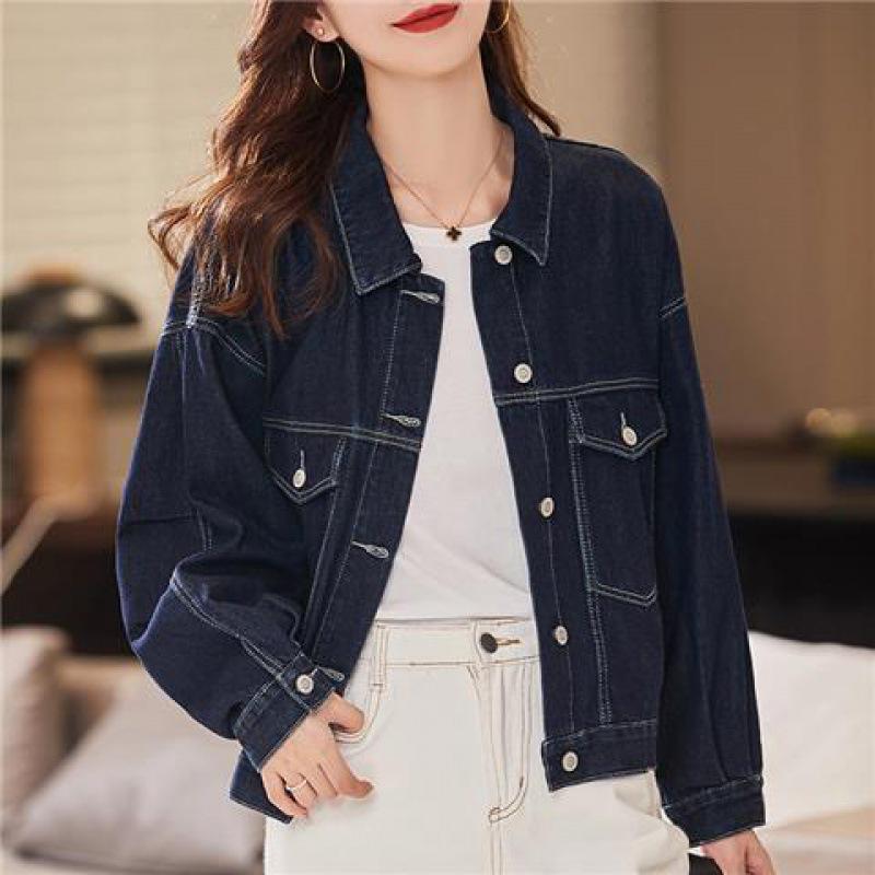 2025 Damen Europäischer Stil Locker Kurz Jeansjacke - Tiefblau Frühjahrsedition