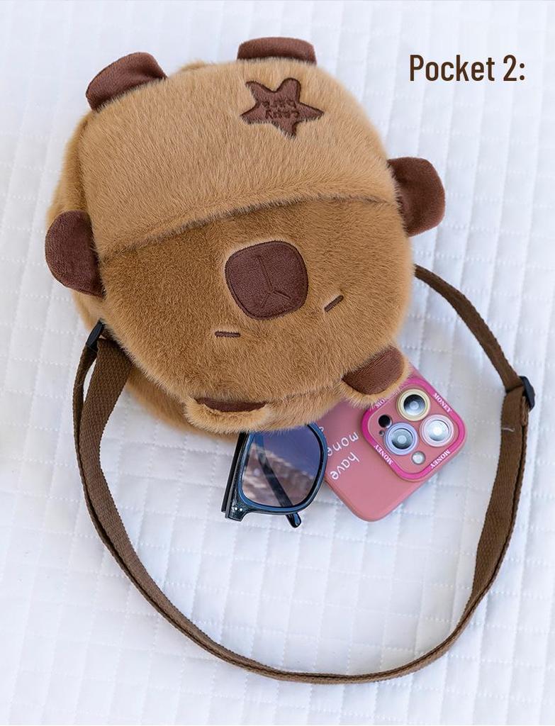 Capybara Fluffy Crossbody Bag - Cute Cartoon Round Shoulder Bag for Girls and Students