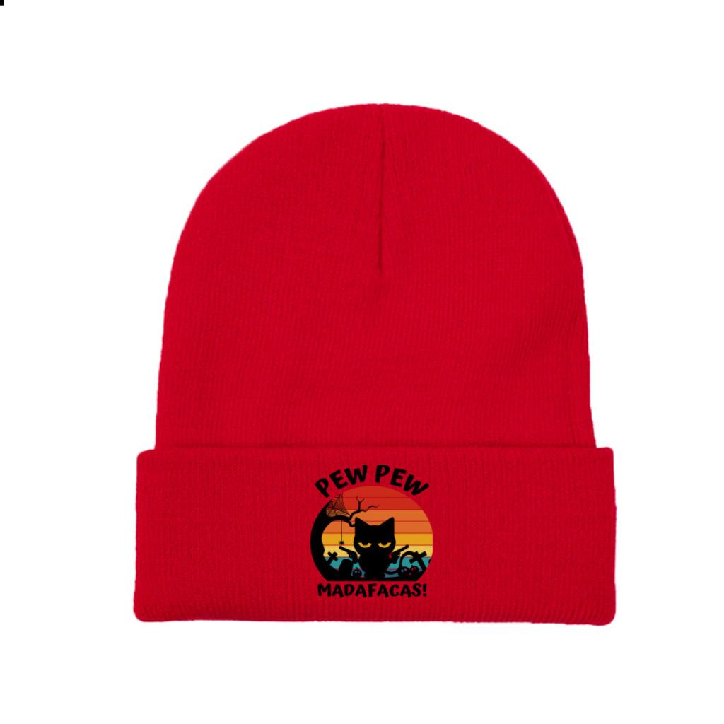 Pew Pew Madafakas tricot chapeau bonnet automne hiver chapeaux chaud hip-hop chat avec des armes à feu casquette unisexe femmes cadeau