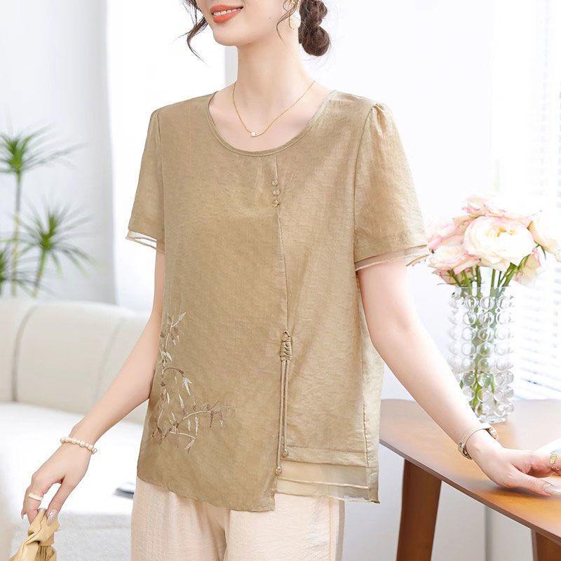2026 Summer Fashion Set: Short-Sleeved Top & Chinese-Style Two-Piece for Moms and Elders