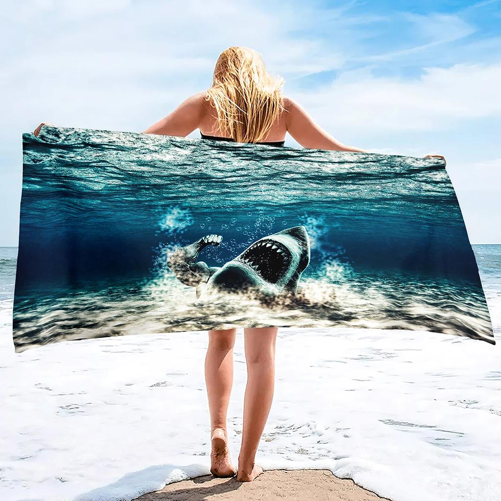 Shark Beach Towel for Boys Shark Bath Towel Print Pool Towel Super Soft Plush Sandless Shark Towel for Shark Lovers Beach Towels