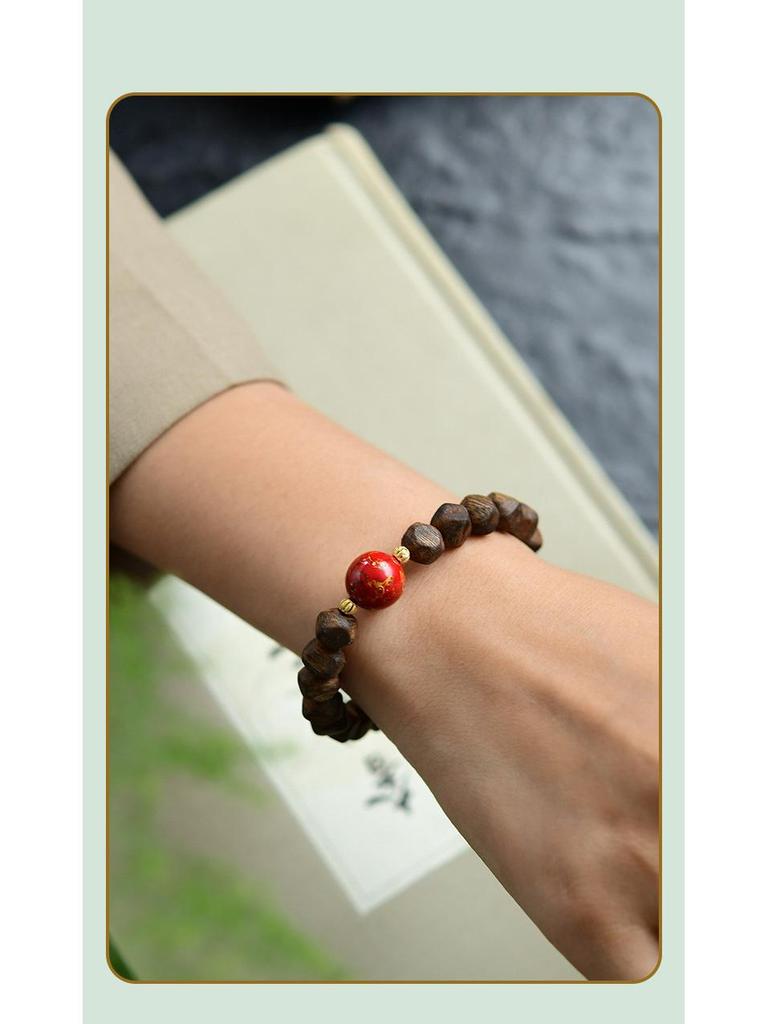 Chinese Agarwood Lacquer Red Bead Bracelet (No Oil Injection)