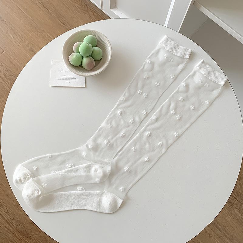 Crystal Silk Socks Stockings Women Summer Ultra-thin Transparent Nylon Long Socks Heart Print Lolita Kawaii Socks Women Stocking