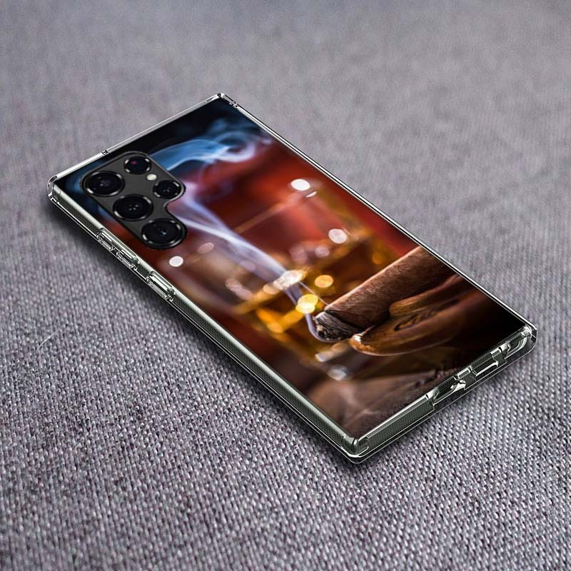Strong Whiskey With Cigarettes Phone Case For Samsung Galaxy S24 S23 S21 S20 FE S22 S26 Ultra S25 Edge S10 Plus Cover Clear TPU