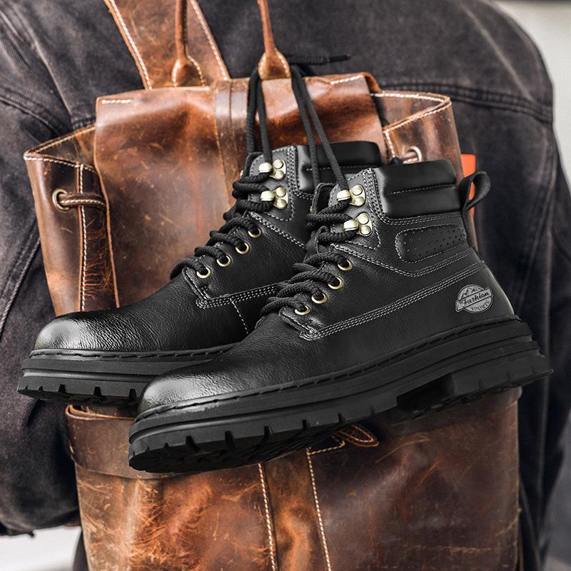 Men's Retro High-Top British Style Leather Motorcycle Boots