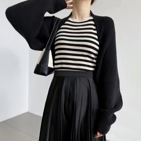 Women Knitted Cardigan Shawl Loose Bat Sleeves Solid Color Knitting Coat Short Style Shawl Coat Autumn Winter Wear