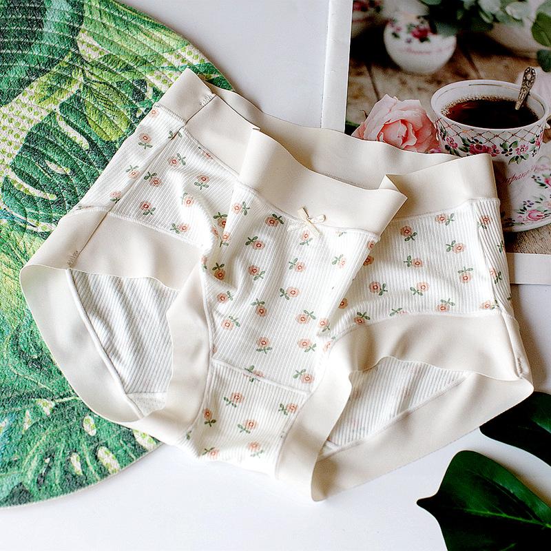 

Мягкое нижнее белье, милые трусики с цветочным принтом, со средней талией, женские треугольные трусики, эластичные удобные нижние трусики One Size абрикосовый