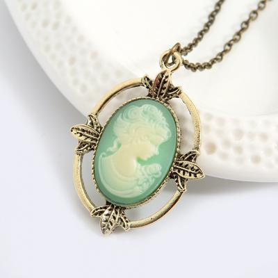 Vintage Stil Bronz Açık Mavi Cameo Kolye Vampir Günlükleri Katherine Güzellik Baş Kolye Kadınlar İçin
