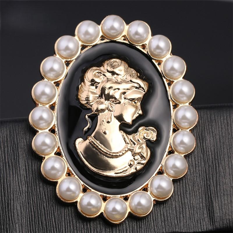 Vintage Lady Head Badge Brooches For Women Pearl Classic Beauty Portrait Oval Brooch Pin Retro Party Jewelry Gifts